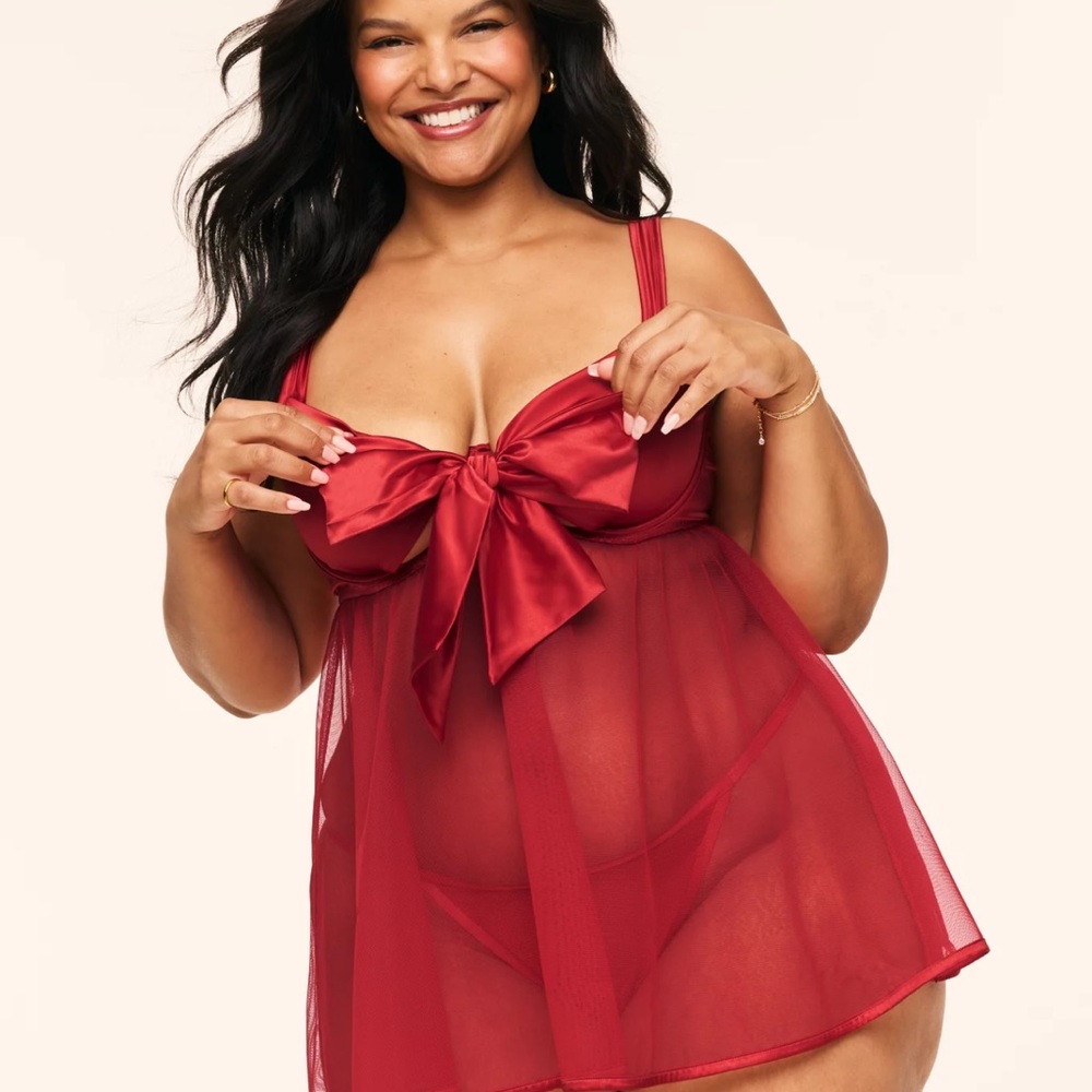 Adore Me Red Sheer Chemise with Satin Bow